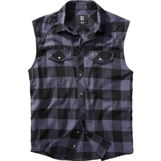 Brandit Košile Checkshirt Sleeveless černá | šedá L