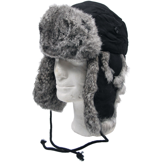 Fur winter cap w/grey rabbit fur